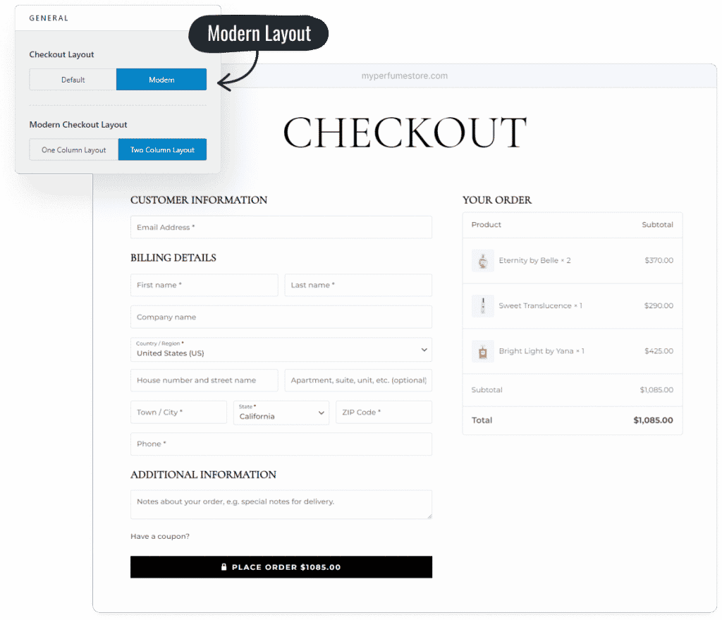 astra woocommerce checkout layout settings