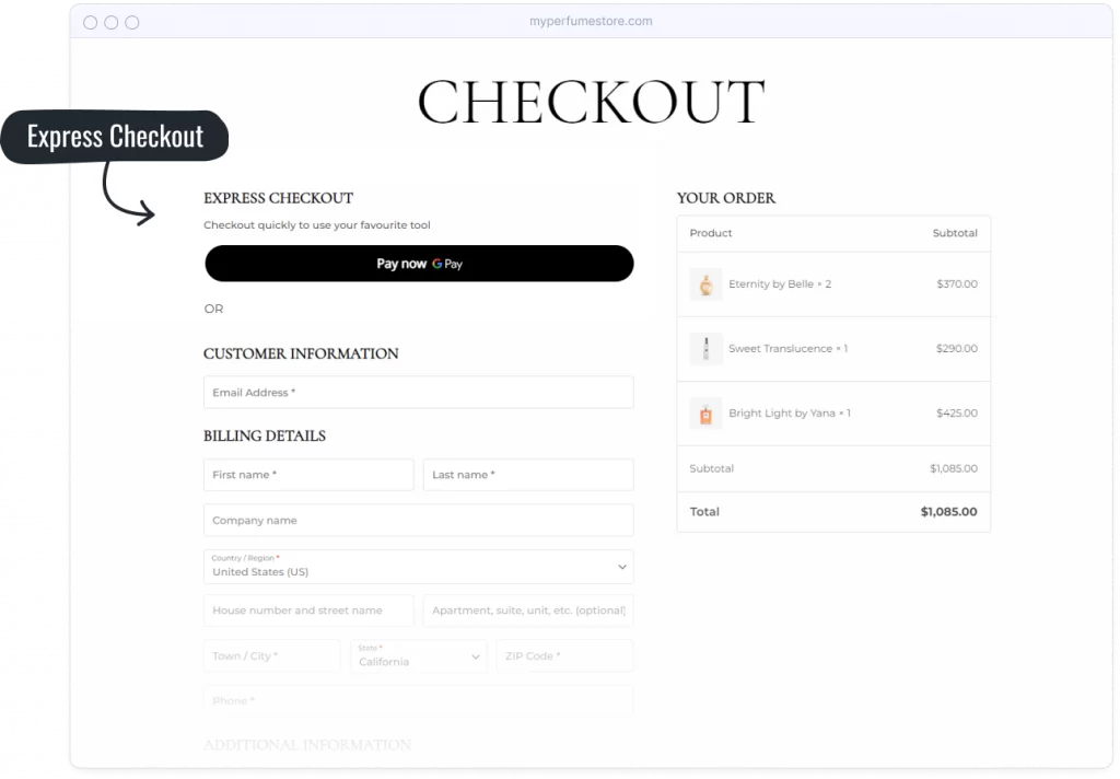 express checkout option at checkout page