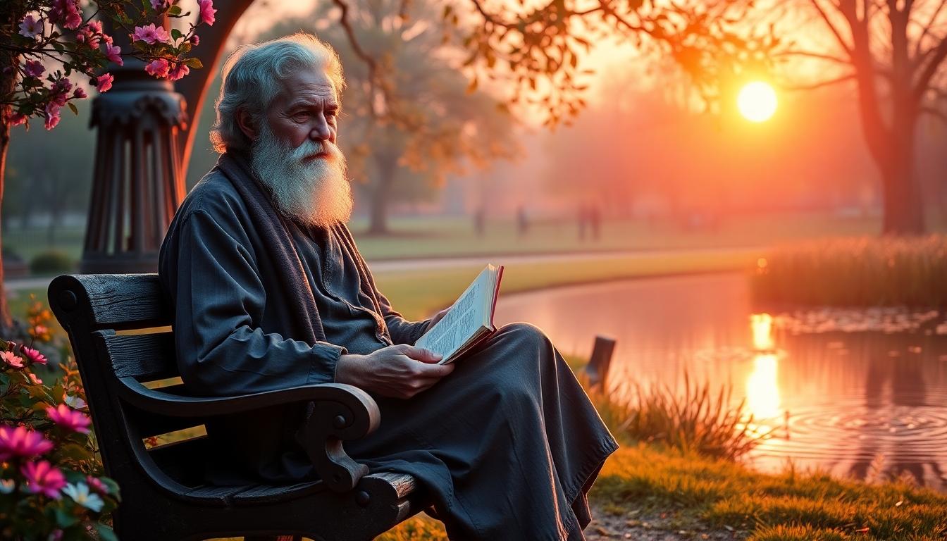 philosopher in serene park twilight 86a6ee72